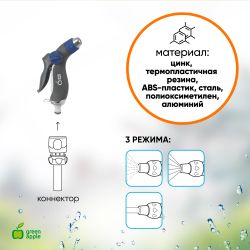 GWHM12-036 GREEN APPLE Пистолет-распылитель, металл, регулируемая латунная форсунка, 3 режима | GREEN APPLE