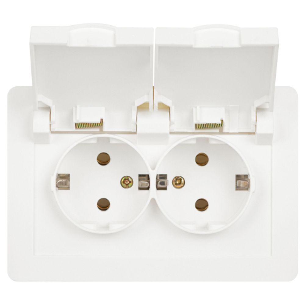 Розетка Intro Style 7-210-01 двойная с заземлением 2х2P+E Schuko с крышкой шторками 16А-250В СУ IP44 белый