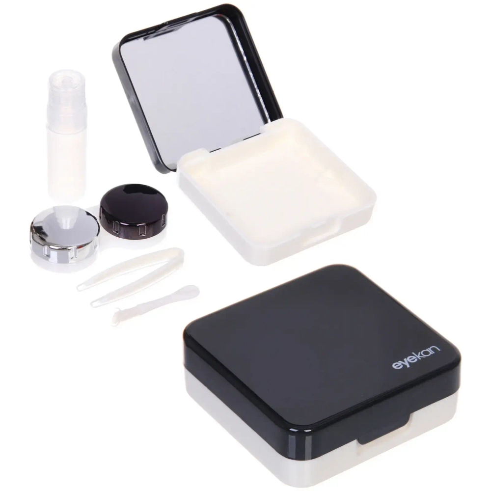 Набор для хранения контактных линз «МАРЦИПАН», с зеркалом, цвет черный, 6.3*6.2*3.2см, (пакет с подвесом)✦