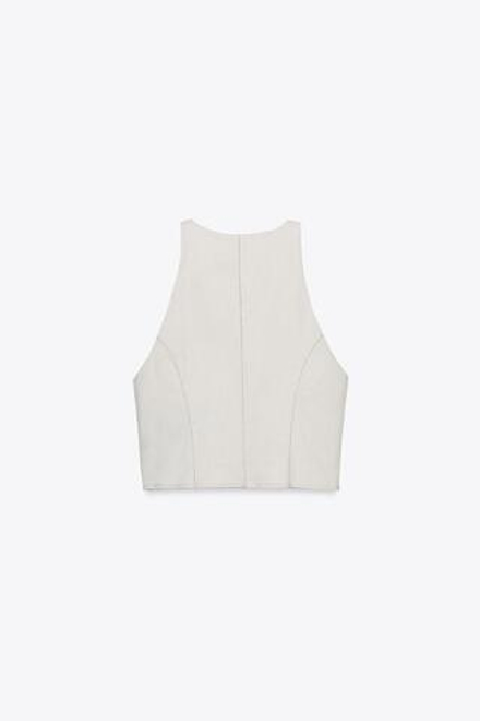 ZARA КОРОТКИЙ ДЖИНСОВЫЙ ЖИЛЕТ Z1975, ЭКРЮ