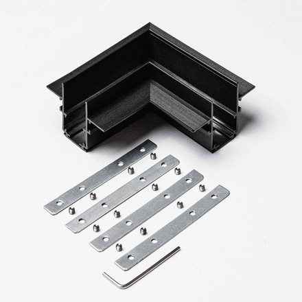 Угловой коннектор для встраиваемого магнитного трекового шинопровода под ГКЛ 12,5мм MKA-3R-CC-B, Черный