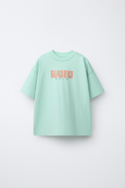 ZARA ФУТБОЛКА С НАДПИСЬЮ, СВЕТЛО-ЗЕЛЕНЫЙ