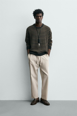 ZARA БРЮКИ RELAXED FIT ИЗ СМЕСИ ХЛОПКА, ЖЕМЧУЖНО-СЕРЫЙ