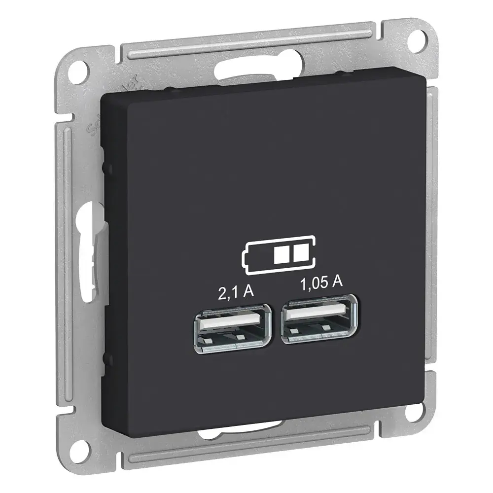 ATLASDESIGN USB РОЗЕТКА A+A, 5В/2,1А, 2х5В/1,05А, механизм, КАРБОН