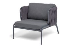 "Ронда" кресло плетеное из роупа, каркас алюминий темно-серый (RAL7024) муар, роуп серый 40 мм tex, ткань темно-серая 027