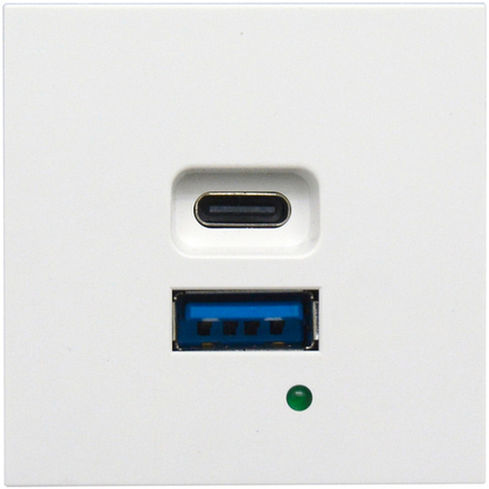 USB зарядное устройство,  3A ,  65W,  Type A + C,  2 мод.,  бел. матовая  (45х45мм)