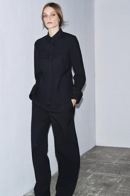 ZARA РУБАШКА ИЗ 100% ШЕРСТИ — ZW COLLECTION, МОРСКОЙ ТЕМНО-СИНИЙ