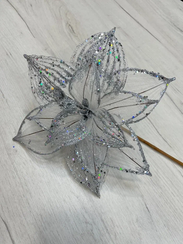 Ветвь Пуансеттия серебро 73х30 см, Christmas DeLuxe (87469)