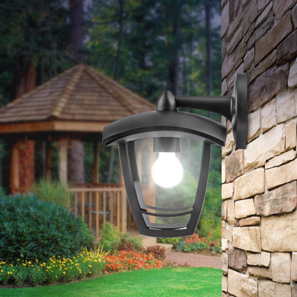 Садово-парковый светильник ЭРА «Дели 2» НБУ 07-60-002 черный 4-гранный настенный IP44 Е27 max 60Вт | Садово-парковые светильники