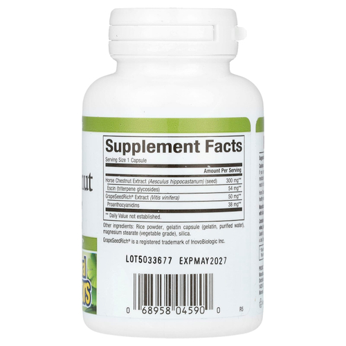 Natural Factors, HerbalFactors, конский каштан с GrapeSeedRich, 350 мг, 60 капсул