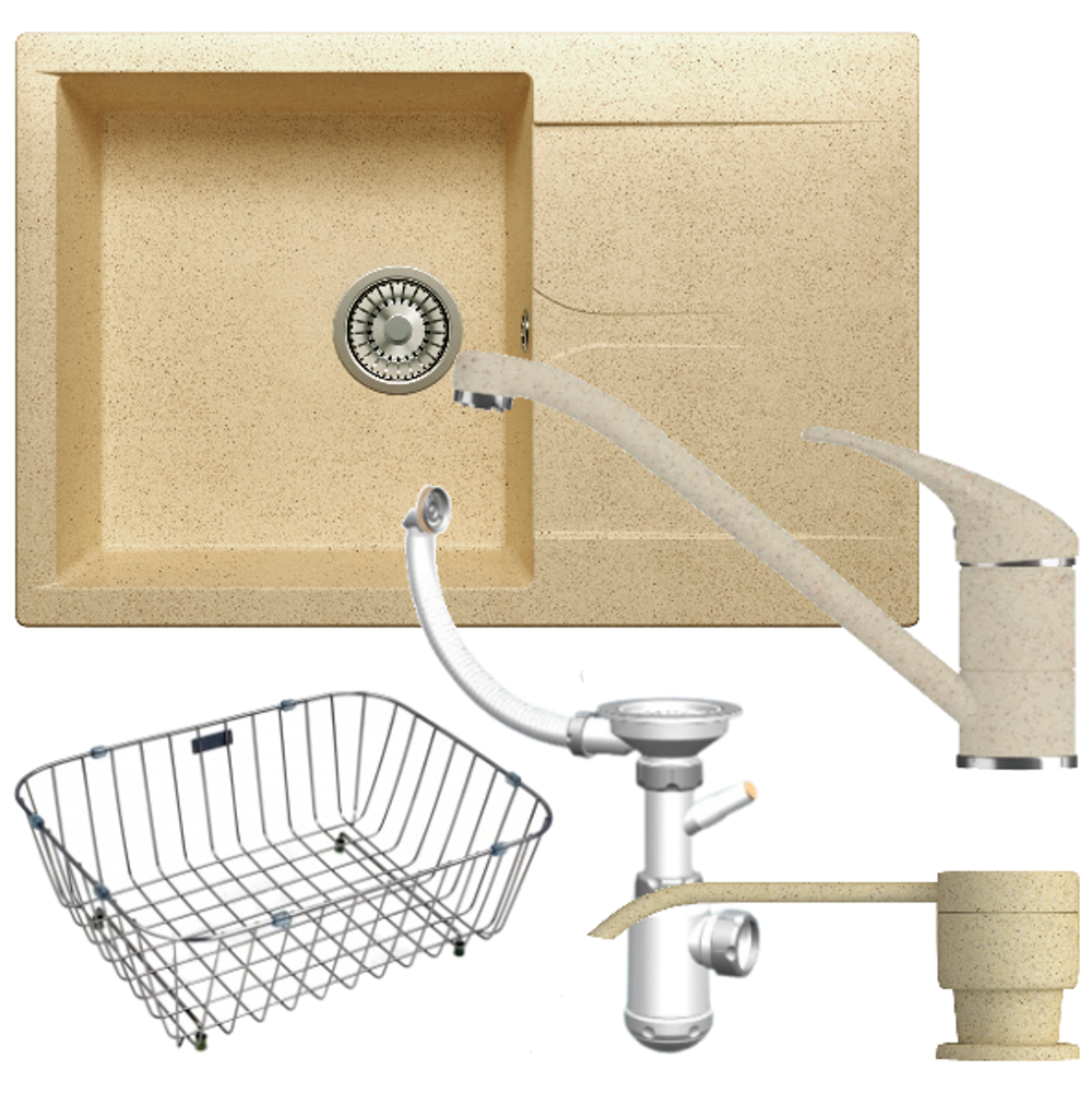 Мойка POLYGRAN GALS-760 опал №328, смеситель НИЗКИЙ КРАН СТАНДАРТ опал