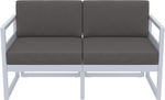 Диван пластиковый двухместный с подушками Siesta Contract Mykonos, серебристый, темно-серый