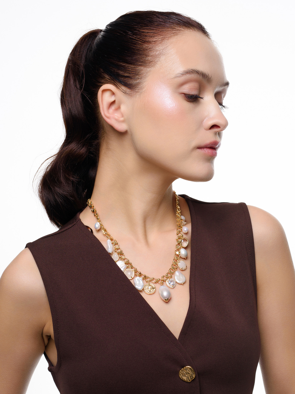 Колье "Pearl stone pink" Gold