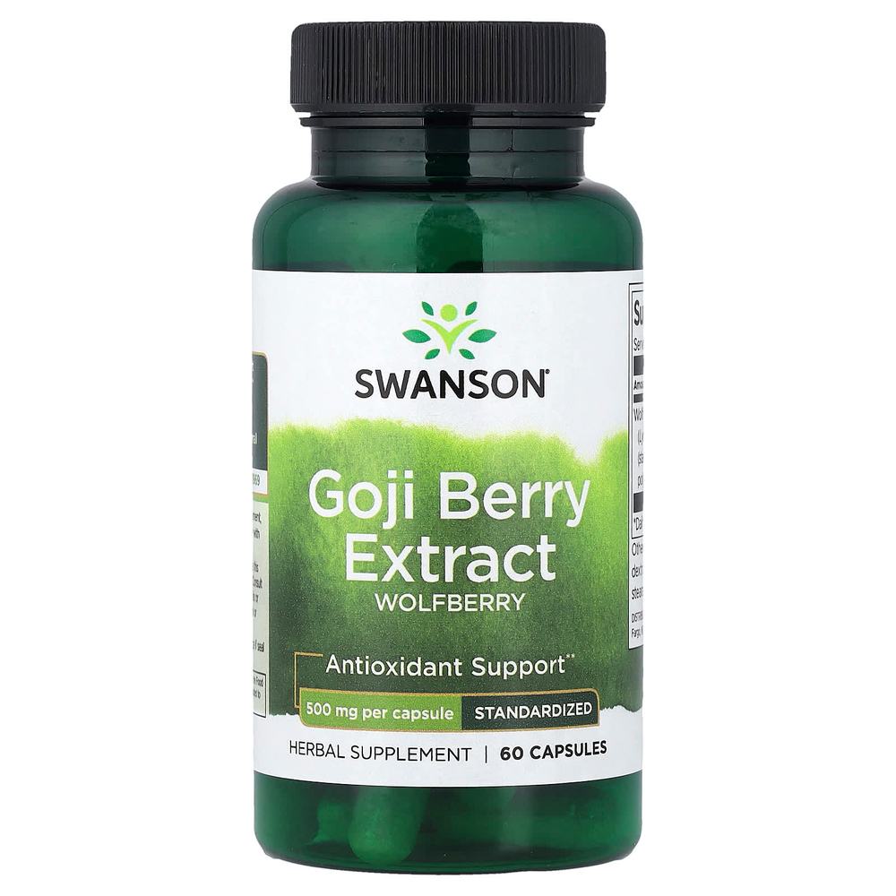 Swanson Vitamins, экстракт ягод годжи, стандартизованный, 500 мг, 60 капсул