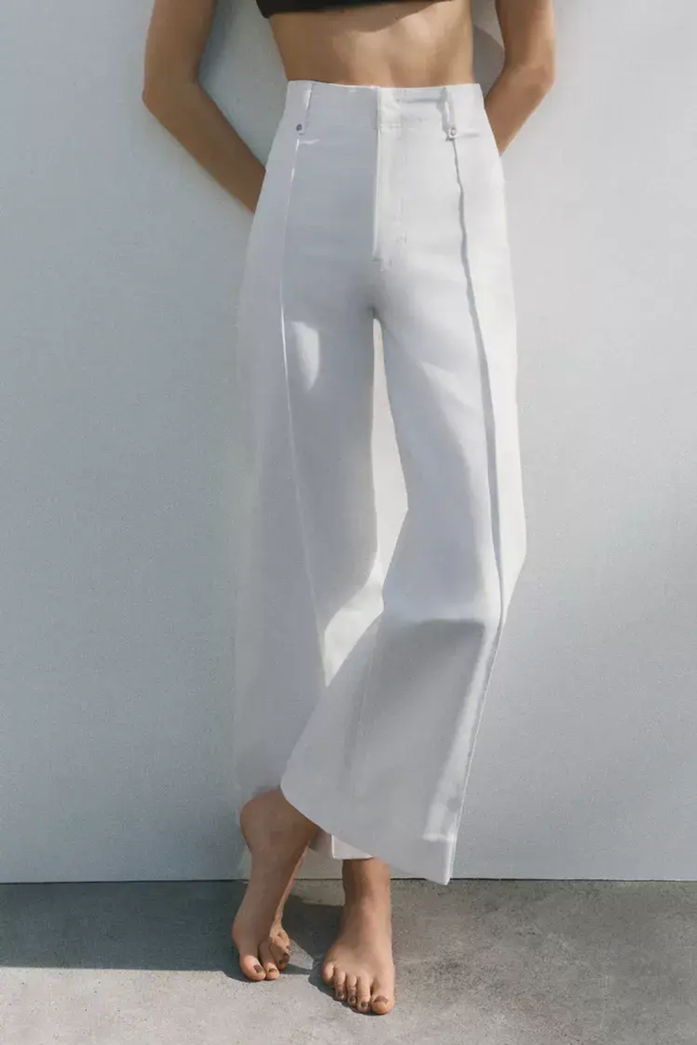 ZARA ДЖИНСЫ WIDE LEG С ВЫСОКОЙ ПОСАДКОЙ — ZW COLLECTION, ЖЕЛТОВАТО-БЕЛЫЙ