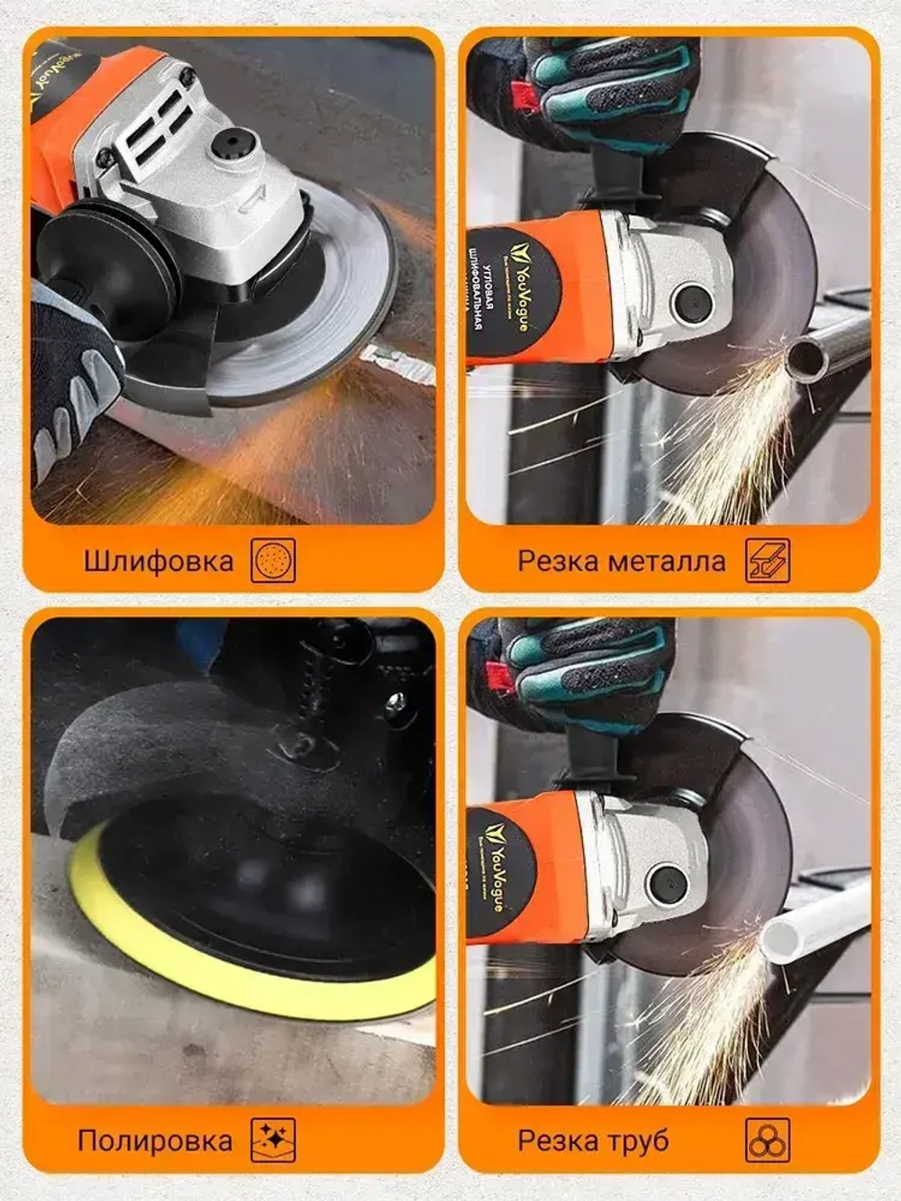 Болгарка 125 1050Вт, УШМ с регулировкой оборотов,0-12000об/мин