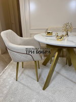 Круглый раздвижной стол "Бонжур", керамогранит, белый мрамор и стулья "ШЕЛЛ"