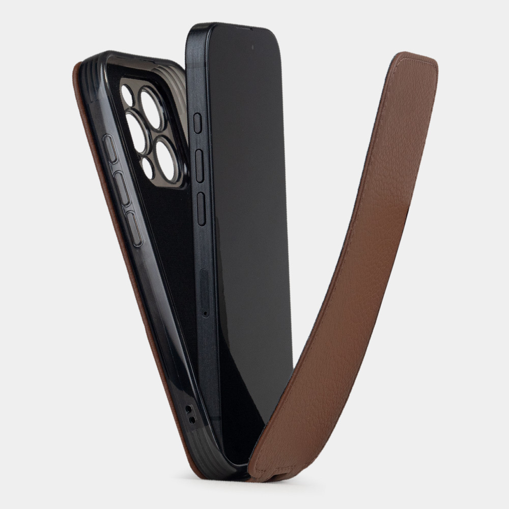 Кожаный чехол для iPhone 16 Pro Max, теленок цвета шоколад