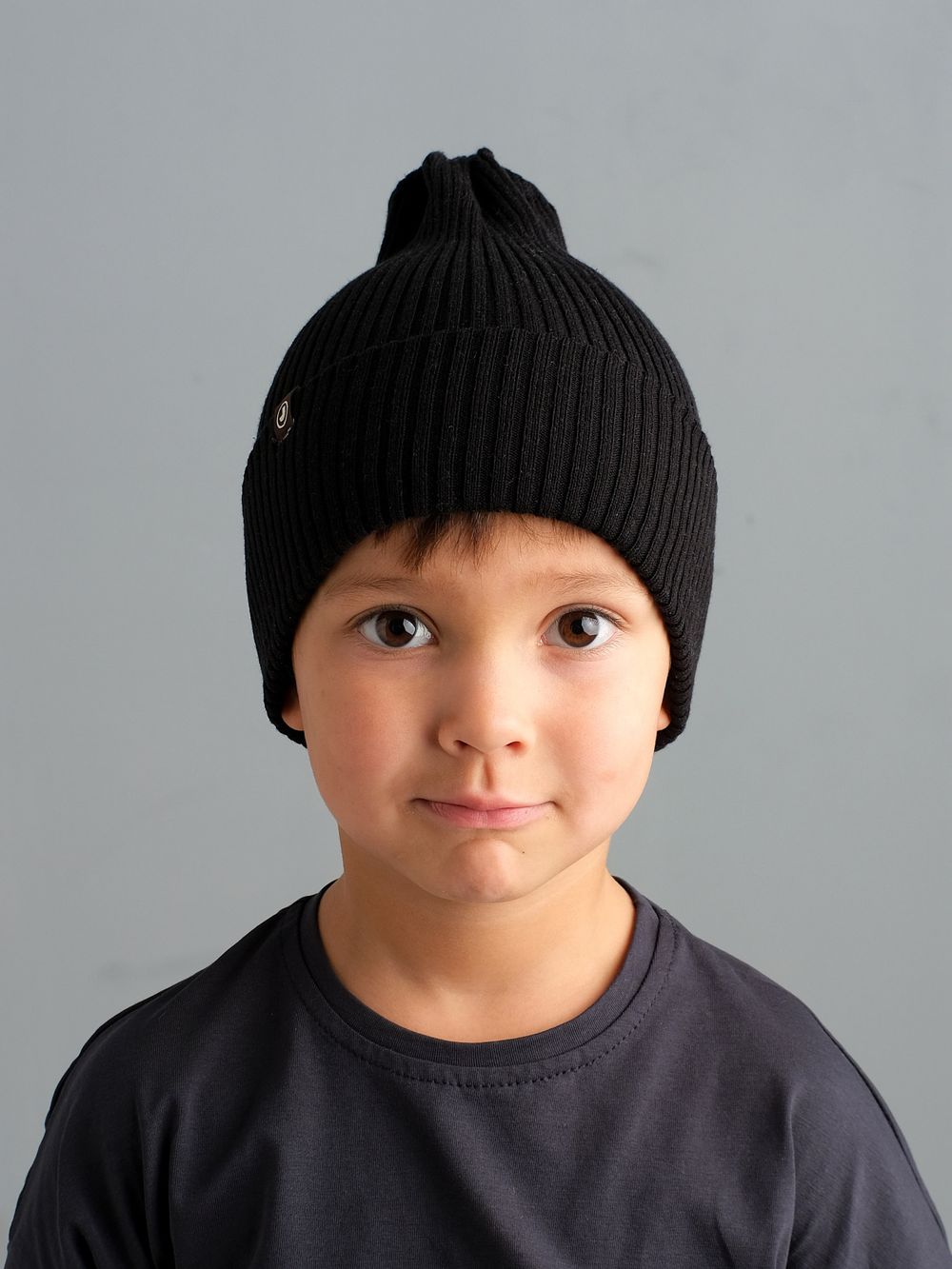 Шапка вязаная-резинка хлопковая КЭП(Черный)