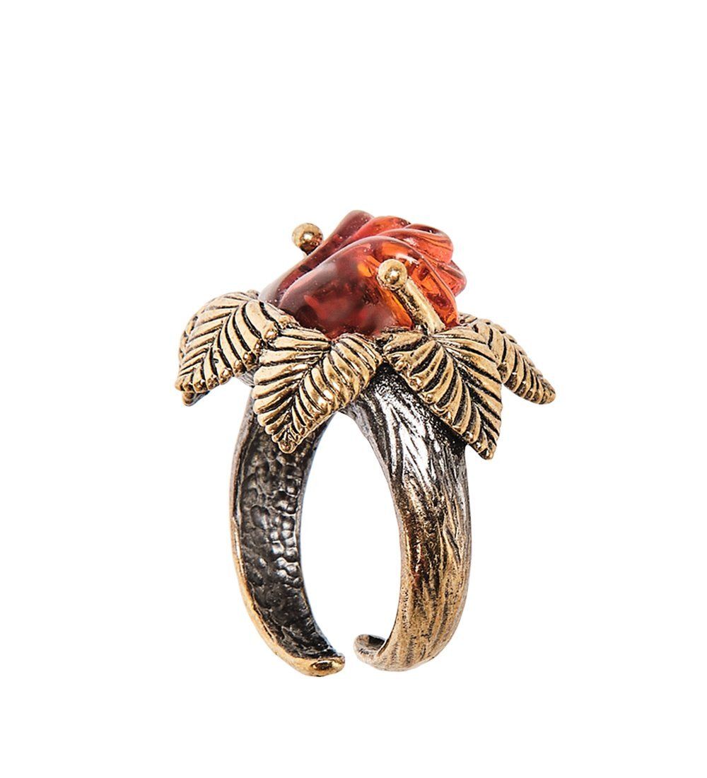 AM-2492 Кольцо «Розочка Нимфа» (латунь, янтарь)