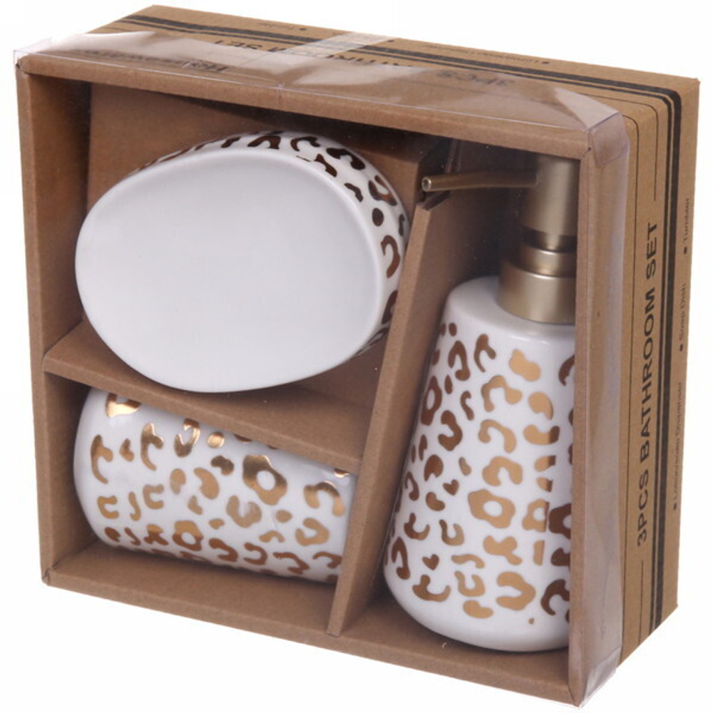 Набор для ванной из 3-х предметов керамический «Леопард» белый
