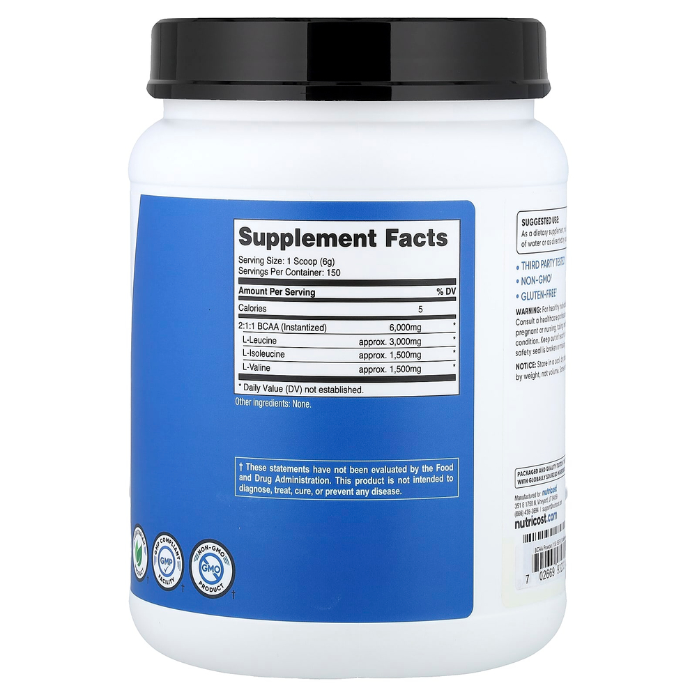 Nutricost, Performance, BCAA, без добавок, 900 г (2 фунта)