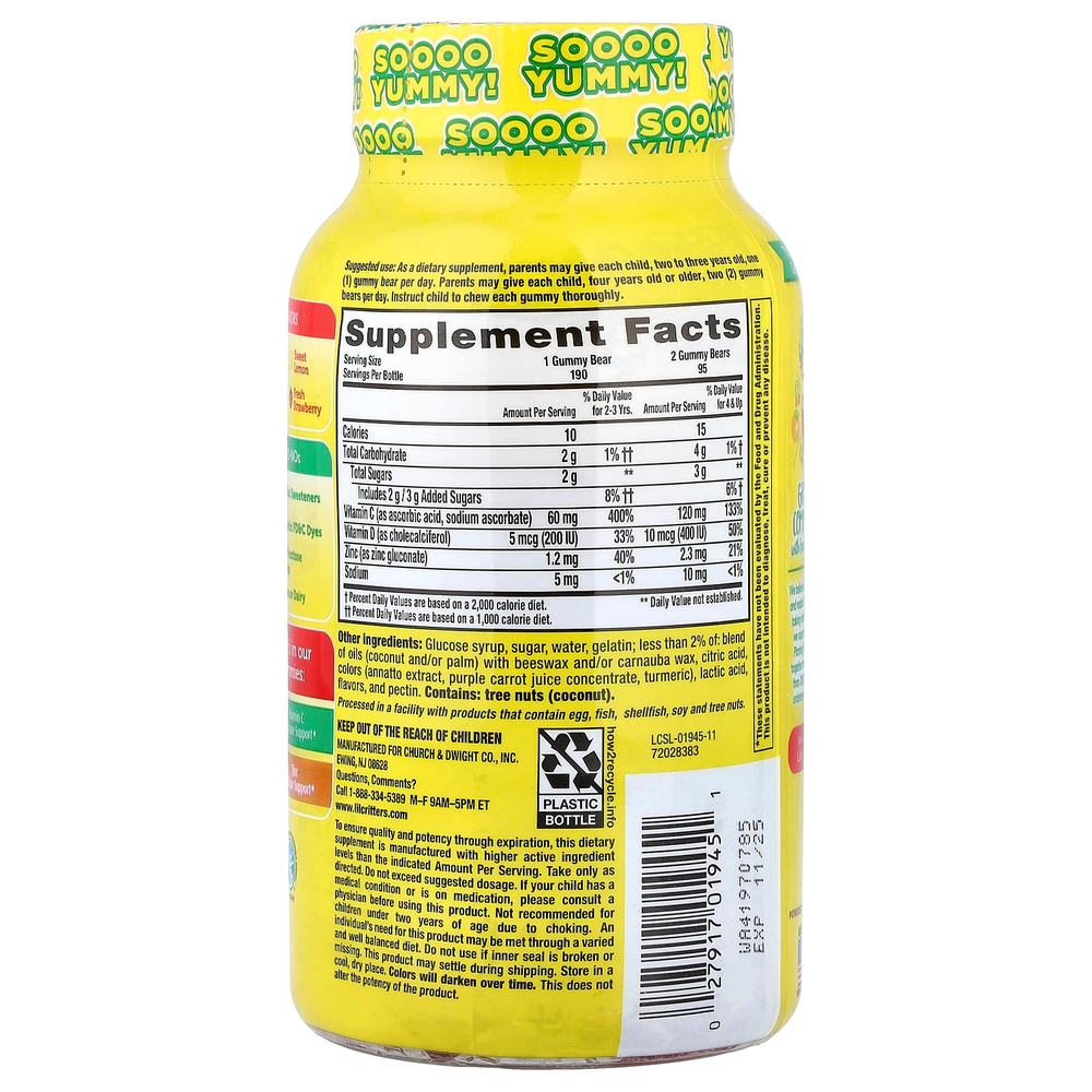 L'il Critters, Immune C™, жевательные таблетки с цинком и витамином D, 190 жевательных таблеток