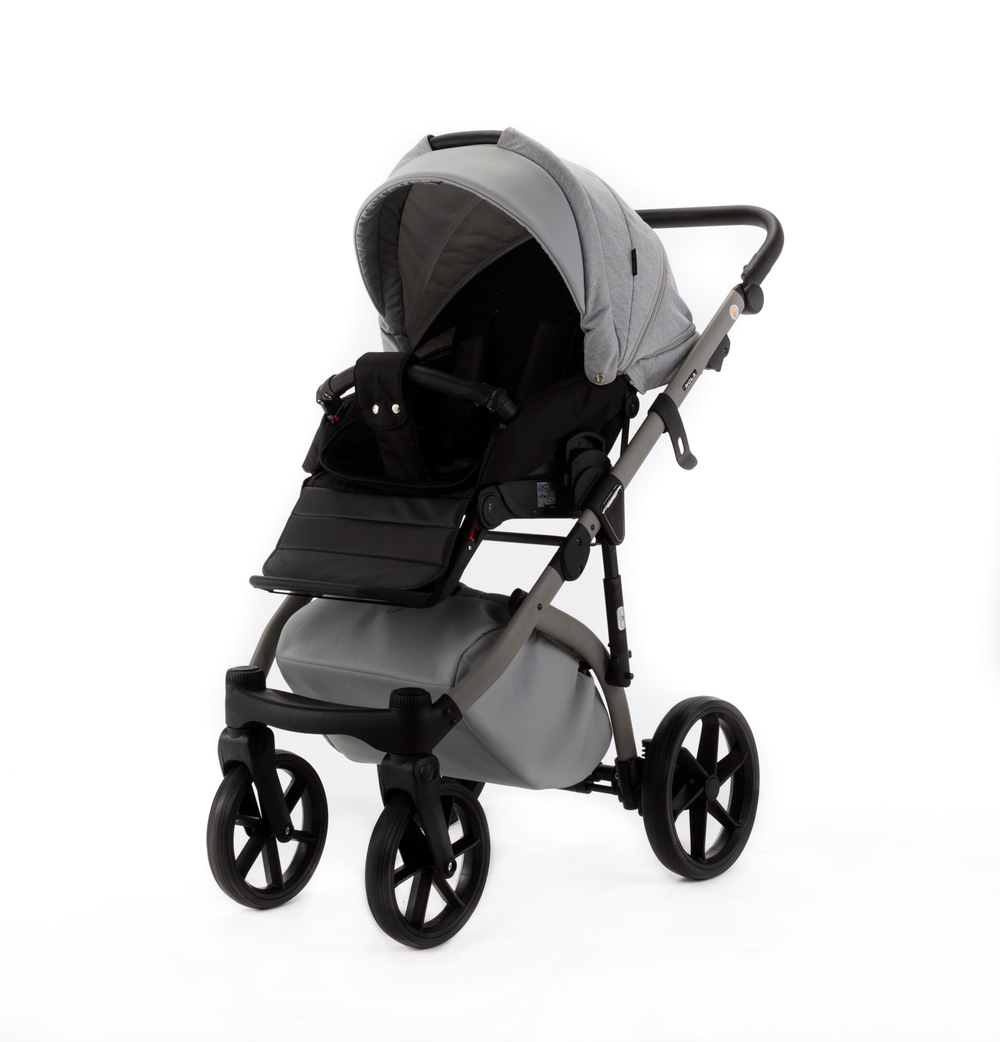 Детская универсальная коляска Adamex NOLA Natura MOON-9 (2в1) - Светло-серая ткань, светло-серая экокожи