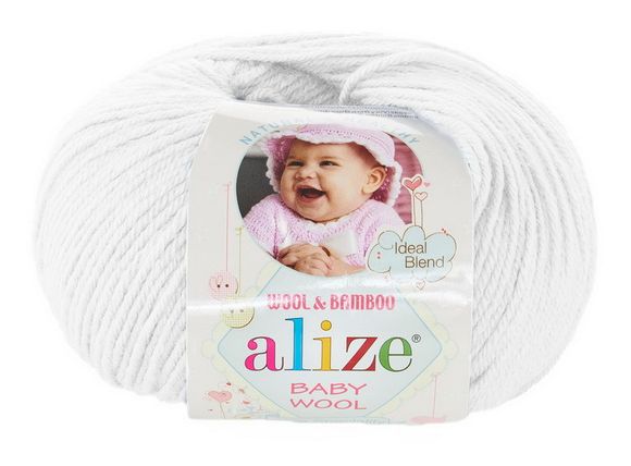 Пряжа Baby wool ( Alize) 55 Белый, фото