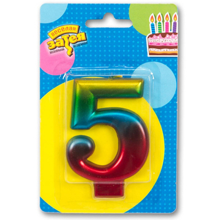 Веселая затея Свеча цифра Радуга металлик №5  8см