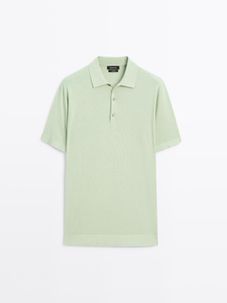 Massimo Dutti Трикотажное поло с короткими рукавами, цвет морской волны