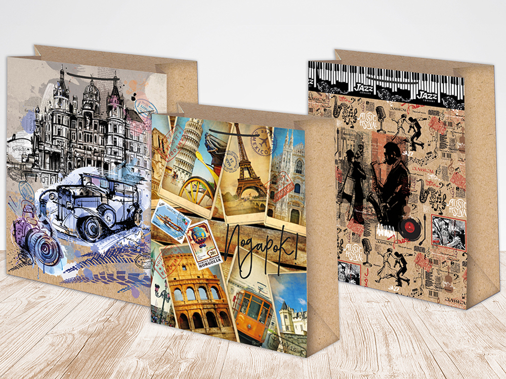 Пакет подар. бумажн. 18*23*10 см, 140гр/м Мужской, микс