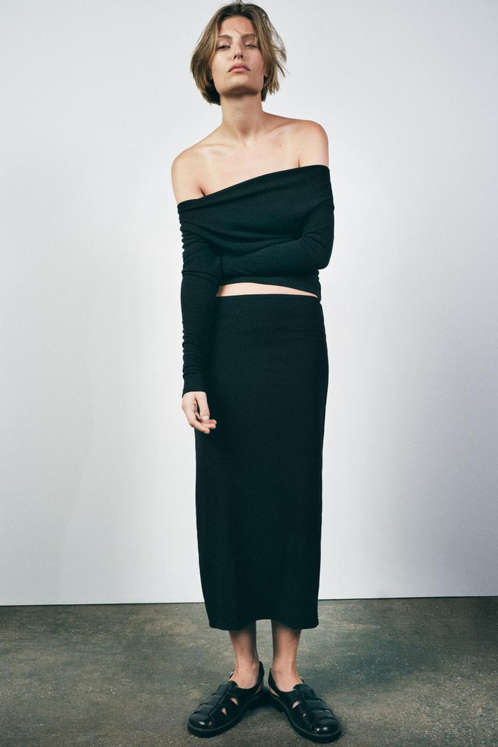 ZARA ТОП АСИММЕТРИЧНОГО КРОЯ ИЗ МЯГКОГО ИНТЕРЛОКА, ЧЕРНЫЙ