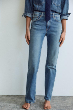 ZARA ДЖИНСЫ TRF ПРЯМОГО КРОЯ С ВЫСОКОЙ ПОСАДКОЙ, СИНИЙ