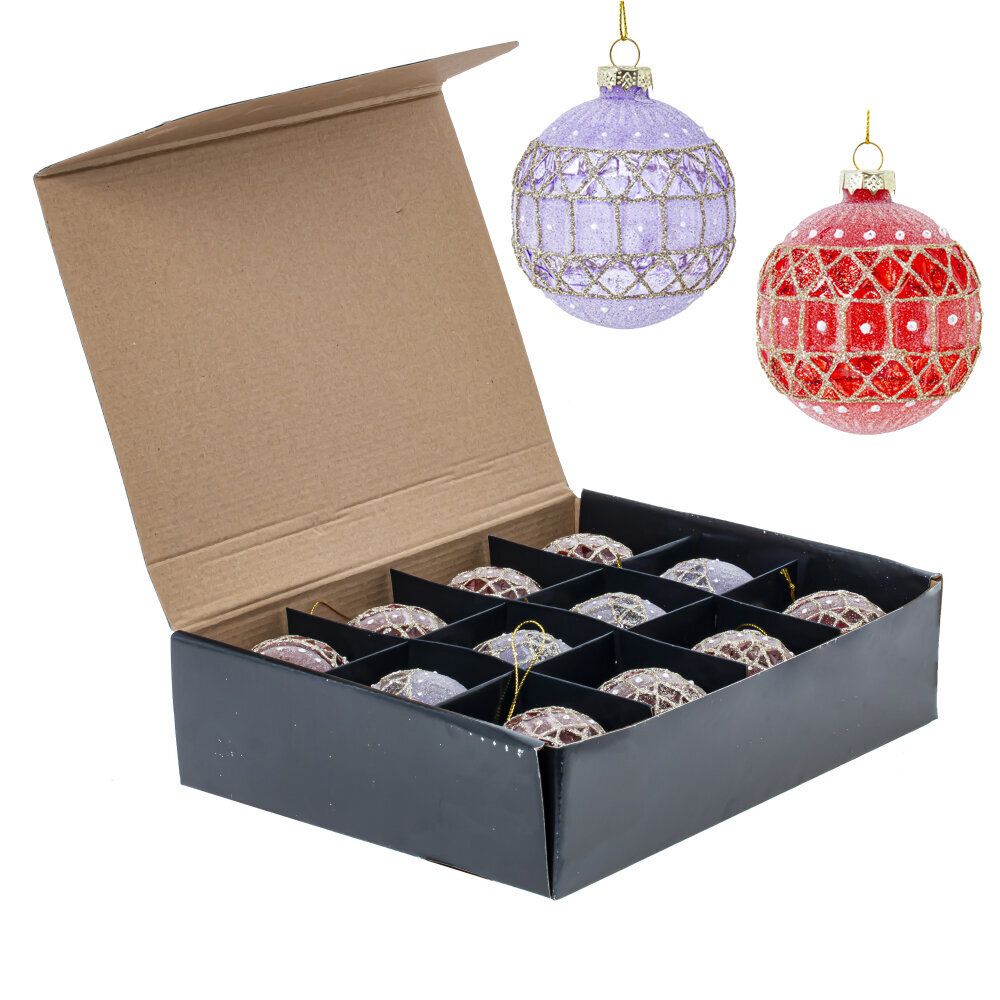 GAEM Набор из 12шт Украшение новогоднее "Шар", D 7.5 см, L34 W25 H9 см