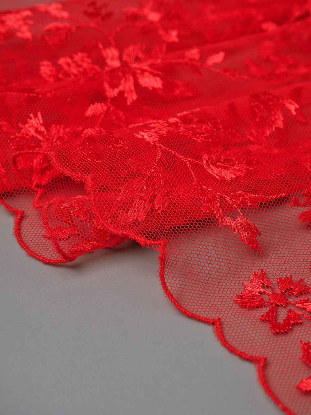 Вышивка на сетке красная неэластичная ширина 20 см