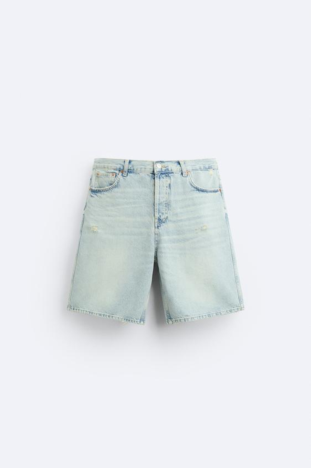 ZARA ДЖИНСОВЫЕ ШОРТЫ STRAIGHT-LEG, ГОЛУБОЙ