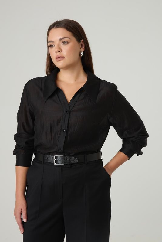 Блузка с отложным воротником из тенселя, черный