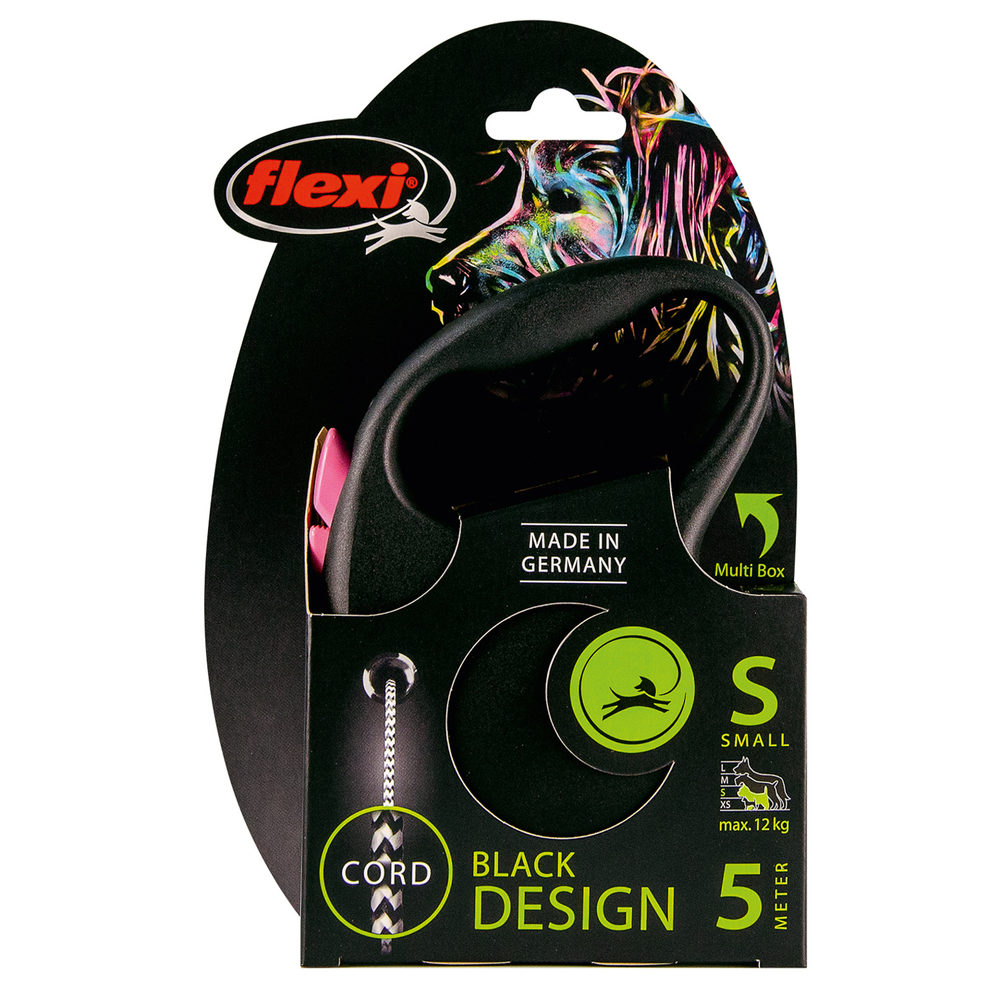 Flexi Black Design S Рулетка-поводок (трос) для собак до 12 кг 5 м. черный/розовый