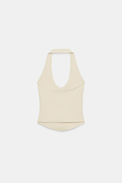 ZARA ТОП С ГОРЛОВИНОЙ ХАЛТЕР И ЗАКРУГЛЕННЫМ НИЗОМ, ЖЕЛТЫЙ