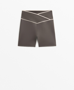 OYSHO Шорты Perfect-adapt с V-образным вырезом и талией 10 см, серо-коричневый