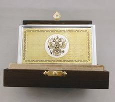 Стильная металлическая визитница "Герб РФ" №03 с цирконием в подарочном футляре