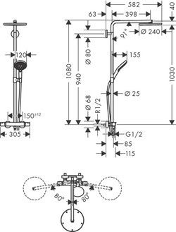 Raindance Select S Showerpipe 240 1 jet with PowderRain 27633000