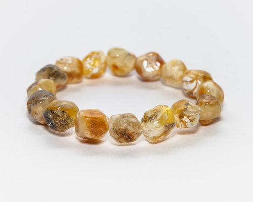Браслет из лечебного натурального янтаря пейзажного матового, бусины 10-11 мм. Янтарь натуральный калининградский