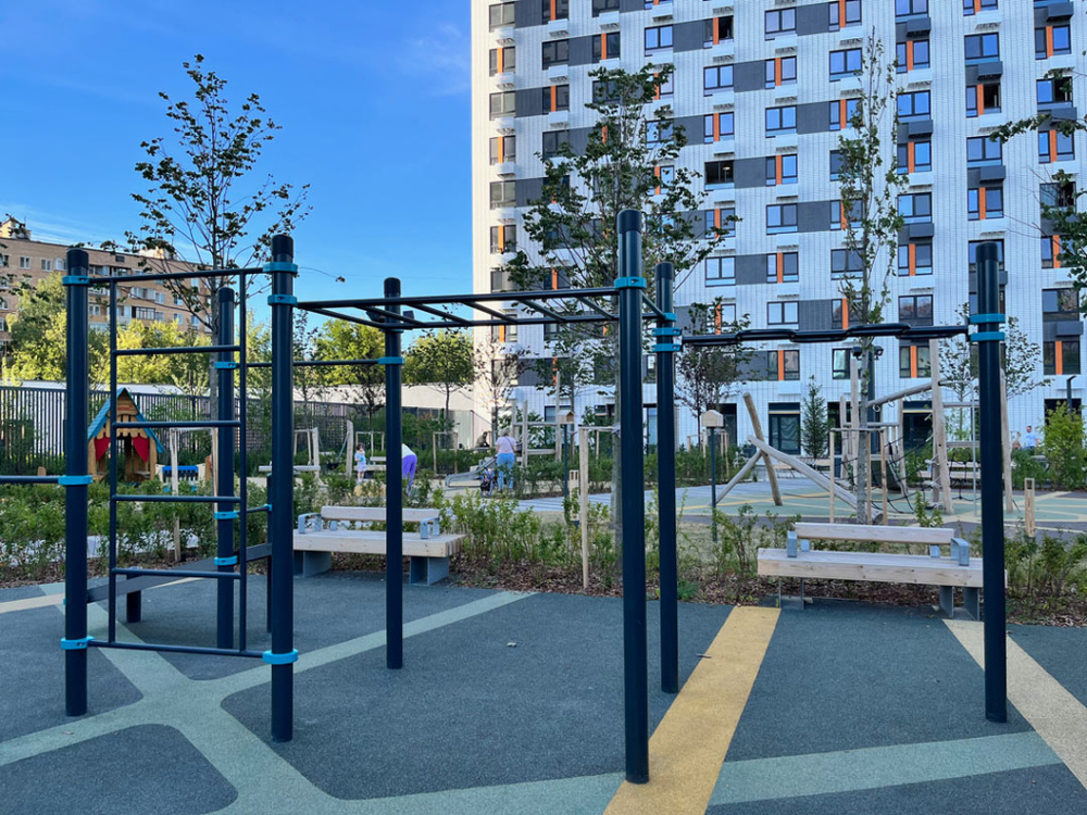 Воркаут-комплекс: рукоход, шведская стенка, 2 турника, двойные брусья, рукоход-змеевик и наклонная скамья - Кола