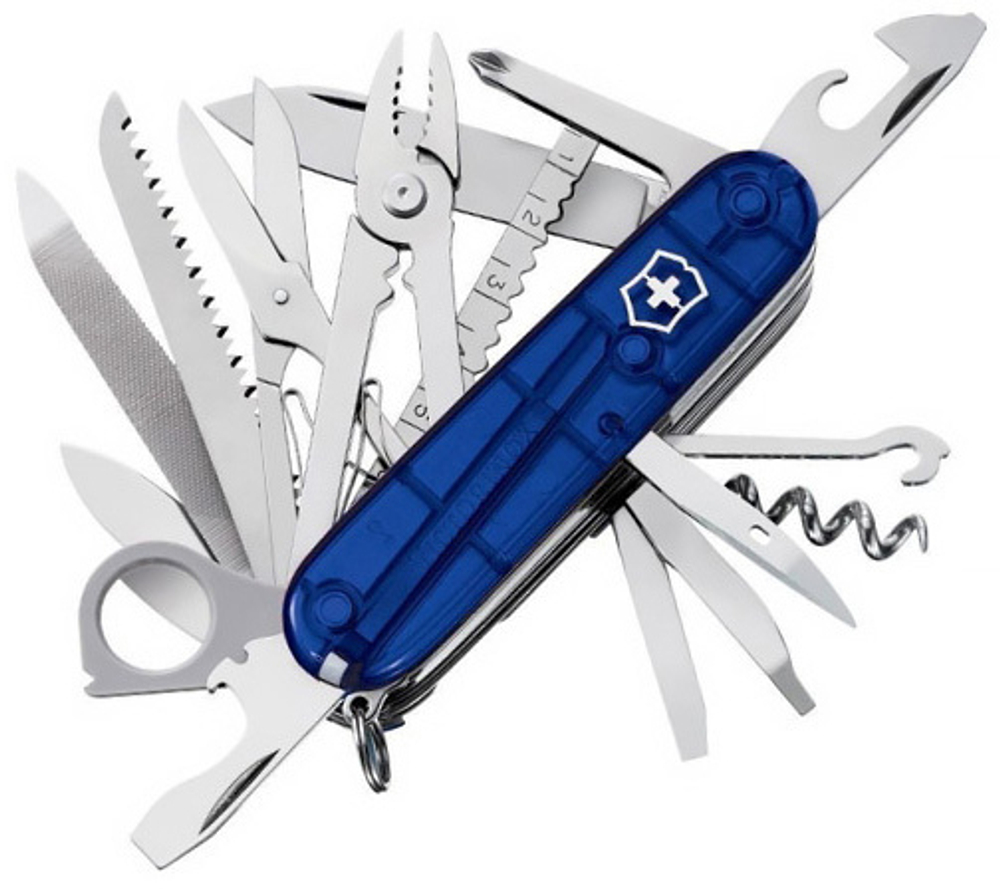 Нож Victorinox SwissChamp, 91 мм, 33 функции, полупрозрачный синий