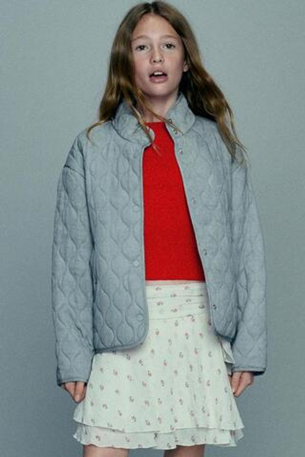ZARA СТЕГАНАЯ КУРТКА, ЖЕМЧУЖНО-СЕРЫЙ