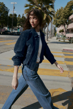 ZARA КУРТКА-БОМБЕР ИЗ 100% КОЖИ, ТЕМНО-СИНИЙ