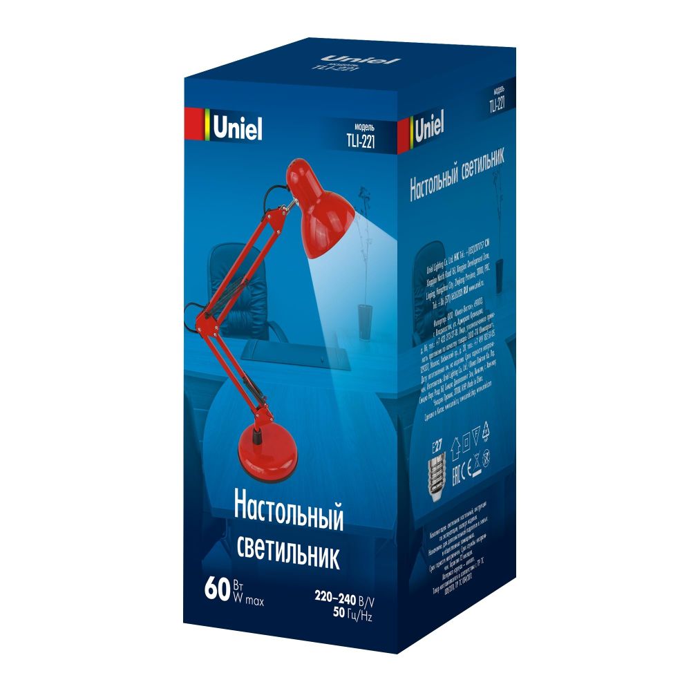 TLI-221 RED E27 Светильник настольный. Цоколь Е27. 60W. Механический выключатель. Красный. ТМ Uniel
