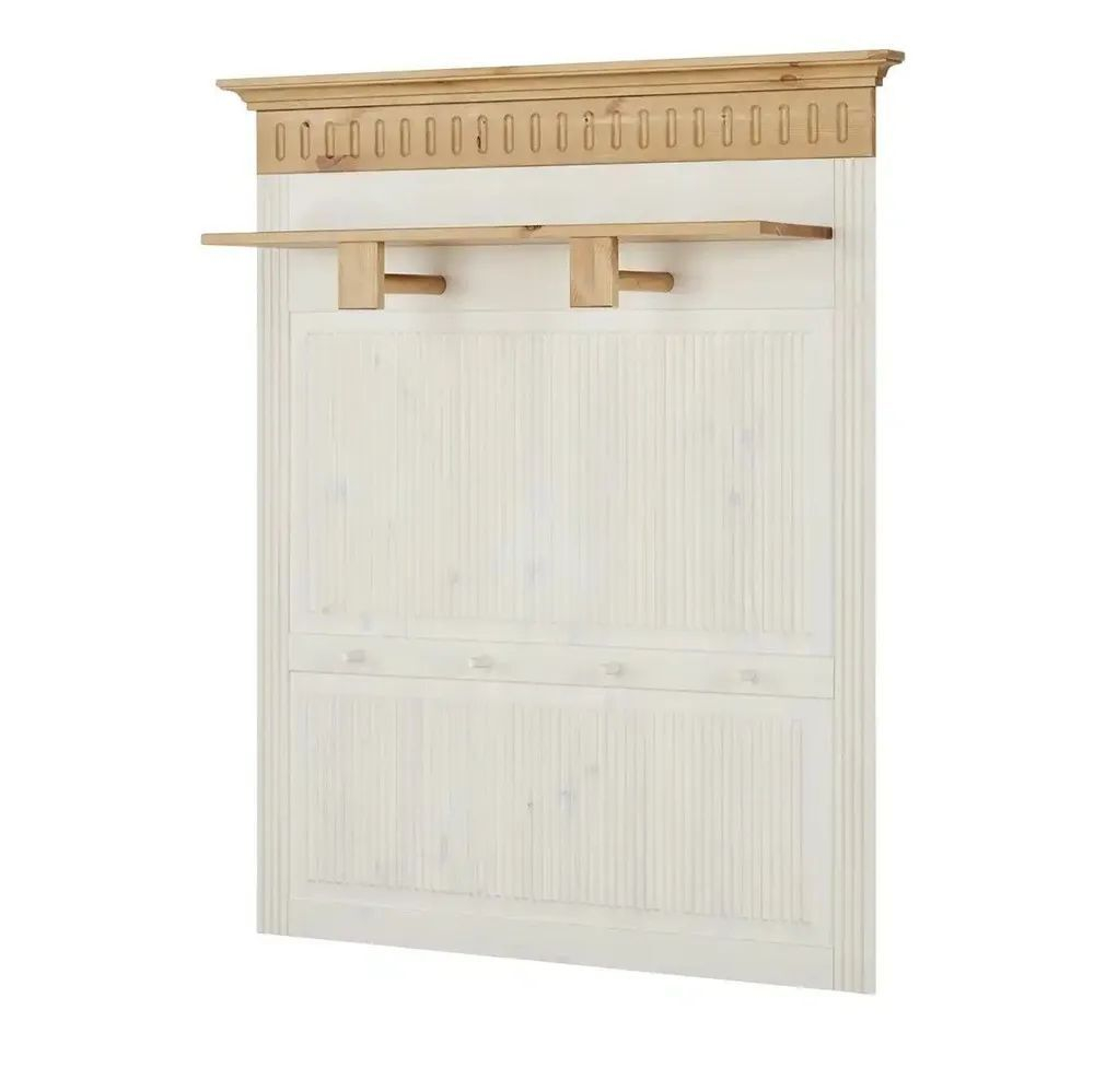 Вешалка настенная Хельсинки для прихожей, сосна, большая, белый/антик (белый, бежевый)